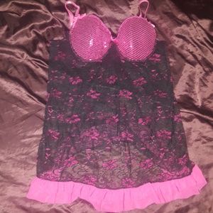 Pink and black sequence baby doll.never worn